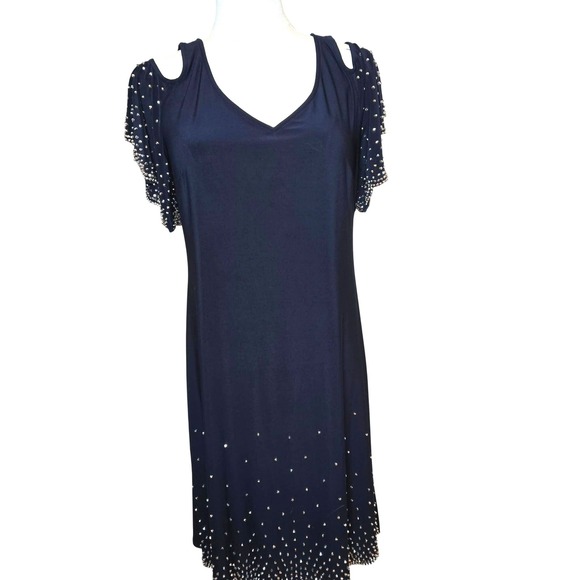 MSK Dresses & Skirts - Navy Cold Shoulder cocktail Dress w Silver Stud Embellishments, Flutter sleeves